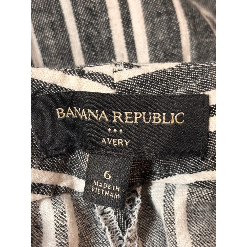 Banana Republic Womens Avery Pants 6 Gray White Striped Linen Blend Coastal